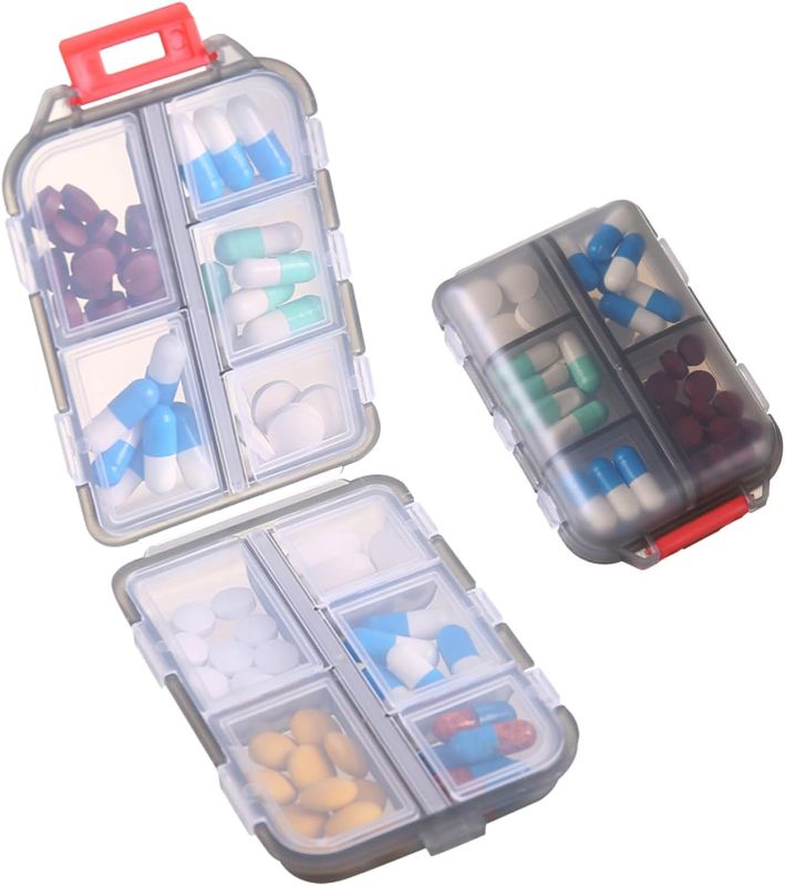 Photo 1 of 1Pack Travel Pill Organizer - 10 Compartments Pill Case, Compact and Portable Pill Box, Perfect for On-The-Go Storage, Pill Holder for Purse Gray
