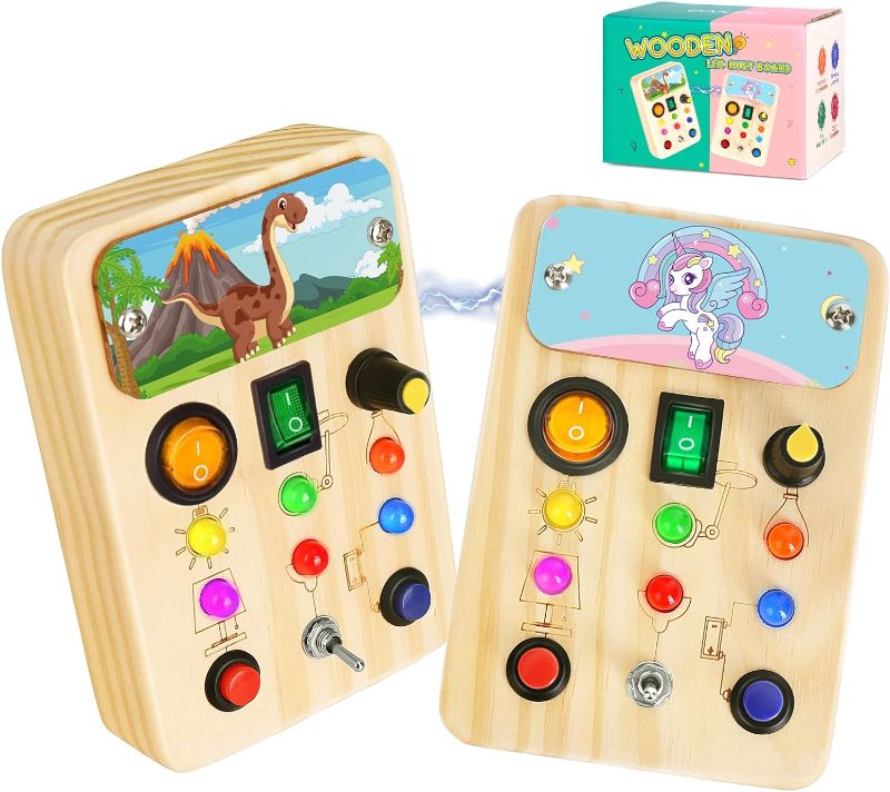 Photo 1 of 2 Pack Busy Boards for Toddler, Montessori Toys with LED Light, Wooden Sensory Toys for Toddler Activity for 1-6 Year Old Boys & Girls, Christmas & Birthday Gift for Toddler
