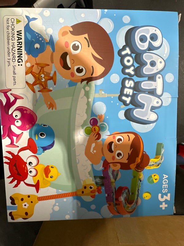 Photo 2 of Bath Toys Set for Toddlers - Interactive Baby Shower Toys, Kids Bathtub Time with Yellow Duck Slide Bath Toys, Floating Squirting Toys, and Fun Ocean Themed Toys for Boys and Girls