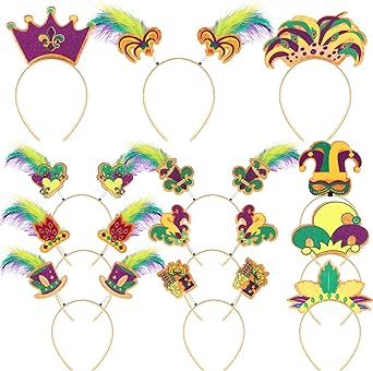 Photo 1 of 12 Pcs Mardi Gras Glitter Headband Carnival Feather Headwear Cosplay Costume