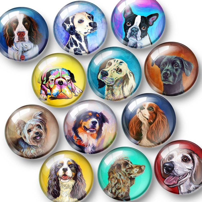 Photo 1 of 12Pcs Glass Magnetic Refrigerator Magnets Fridge Magnets - Cute Dogs Round Glass Strong Magnetic Fridge Decoration, Office Whiteboard Magnets, Cabinet Magnets, Cabinet Cute Locker Magnets.