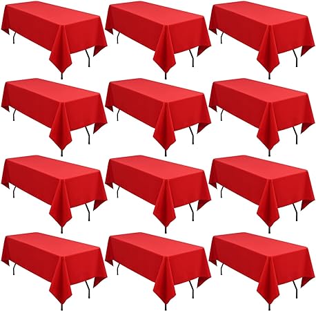 Photo 1 of 12 Pack Polyester Tablecloth 60 x 126 Inch Red Tablecloth for 8 Ft Rectangle Tables,Stain and Wrinkle Resistant Washable Fabric Table Covers Polyester Table Clothes for Wedding Parties Banque
