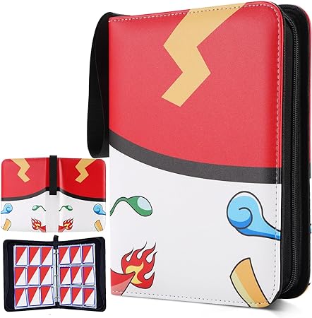 Photo 1 of AEOLZ Pockets Card Binder for Pokemon Cards, 9-Pocket Trading Card Binder with Removable Sleeves and Zipper, Portable Card Collector Album Holder Book for TCG - Red & White
