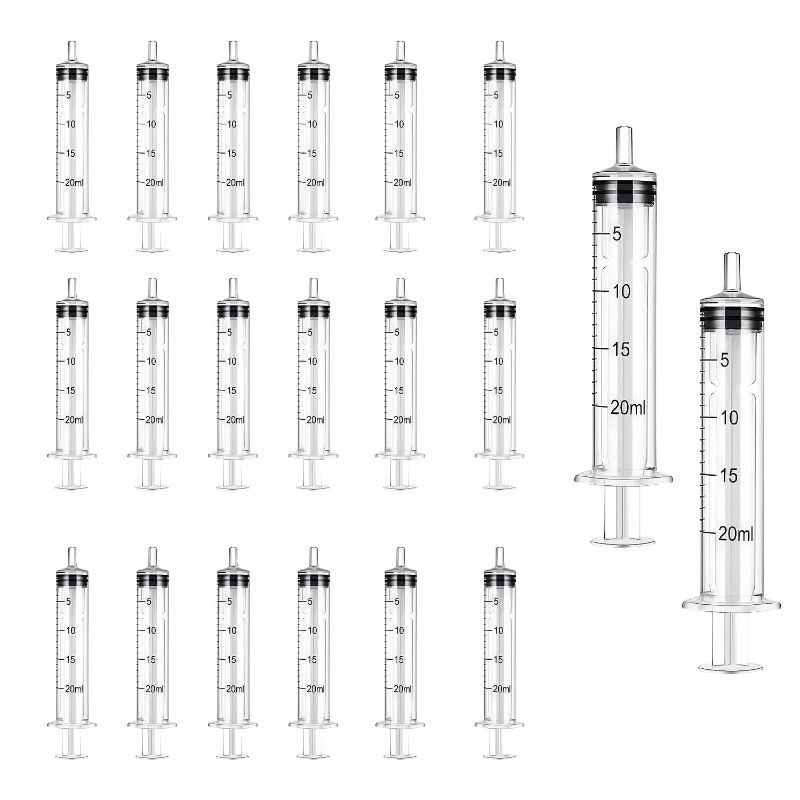 Photo 1 of 20 Pack Plastic Syringes with Measurement Markings, Individually Sealed Ideal for Oral Use, Refilling, Pet Feeding, Including Application of Oil or Glue 20ml