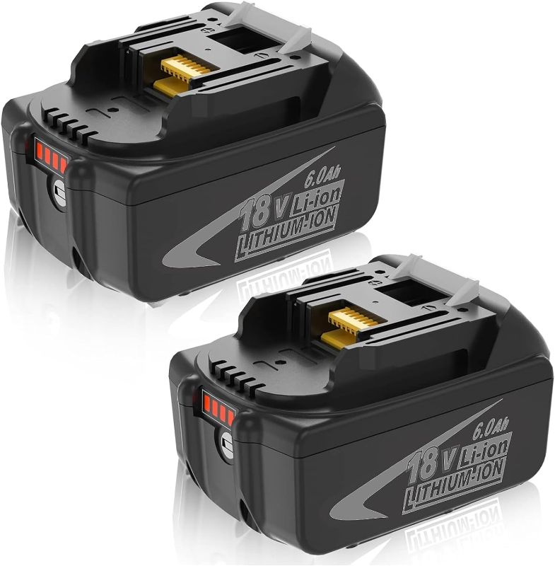 Photo 1 of 2-Pack Replacement for Makita 18V Battery 6.0Ah Compatible with Makita 18 Volt Battery Lithium-ion BL1860B BL1860 BL1850 BL1850B BL1840 BL1830 Compatible with Makita Battery 18V Power Tools(grey)