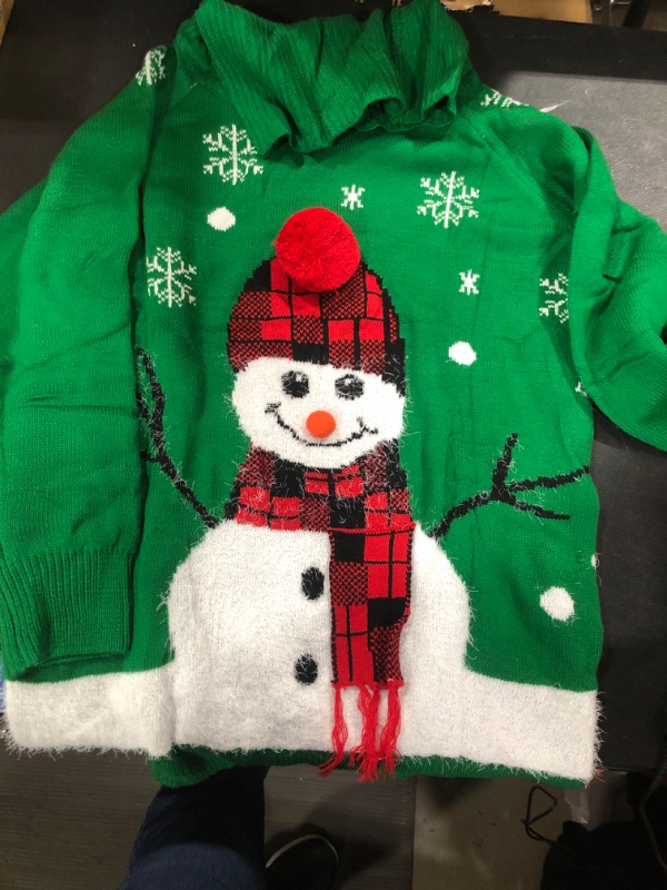 Photo 1 of (M) Pink Queen Women Turtleneck Loose Print Christmas Long Sweater Dress with Pockets Dark Green - Snowman & Snowflake 