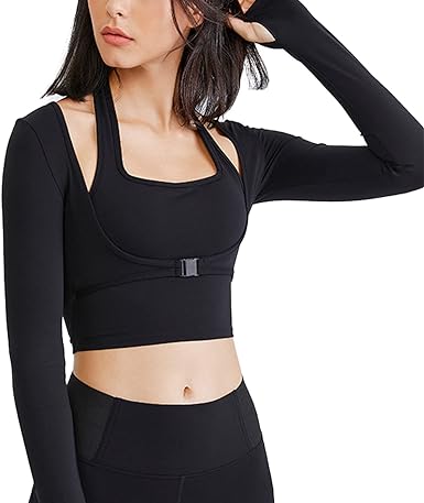 Photo 1 of (S) SCWHTHR Women's Long Sleeve Cutout Yoga Tops Stretch Sports Tees Sexy Crop Tops T Shirt for Women Workout