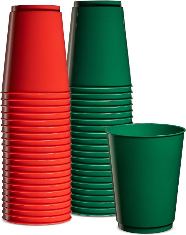 Photo 1 of 10 Oz Disposable Cups Plastic Tumblers Party Cups Green & Red, 50-Pack