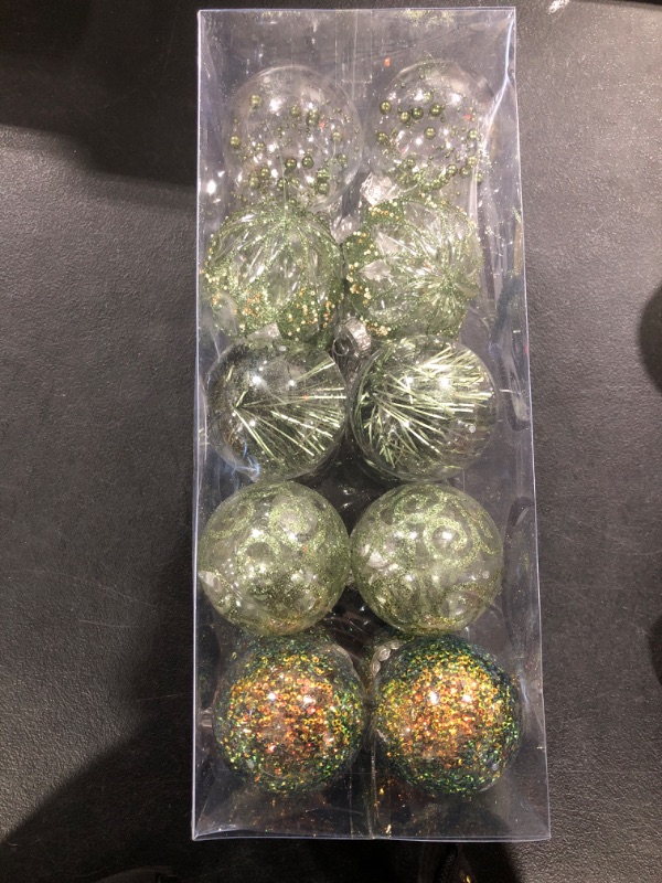 Photo 2 of 80MM/3.14" Clear Christmas Ornaments Set, 20PCS Shatterproof Decorative Hanging Ball Ornament with Stuffed Delicate Decorations, Xmas Tree Balls for Halloween Holiday Party - Green. Green 80MM/3.14"