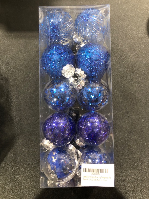 Photo 1 of 70mm/2.76" christmas ornaments set, 20pcs shatterproof decorative hanging ball ornament with stuffed delicate decorations, clear rustic xmas tree balls for holiday party - blue.