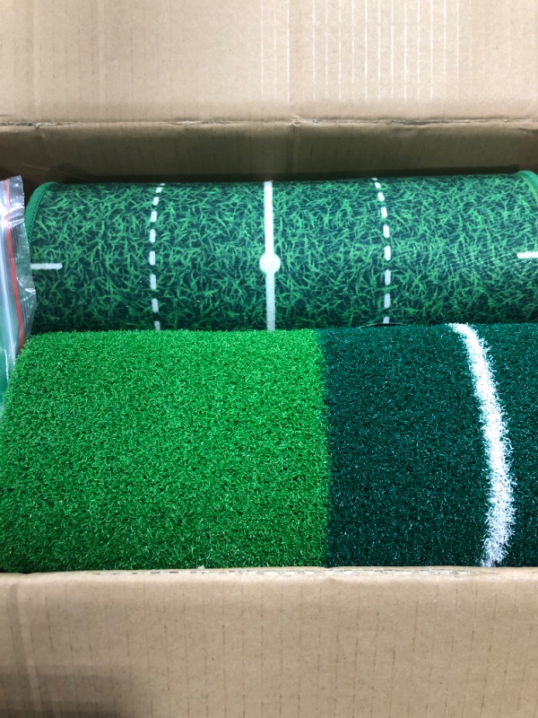 Photo 2 of [ Combo Set ] EGOOIEYE Putting Green Set with Two Speeds, Indoors Putting Mat wtih Auto Ball Return, Training Mark, Putting Cup, 2 Hole Sizes, 4 Real Golf Balls, Golf Gifts EGO-PUTTMAT