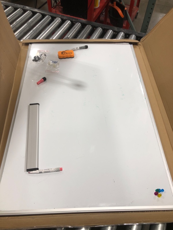 Photo 2 of XBoard Magnetic Dry Erase Board/Whiteboard, 36 X 24 Inches, Double Sided White Board,1 Dry Eraser & 3 Dry Erase Markers & 4 Push Pin Magnets 36" x 24"