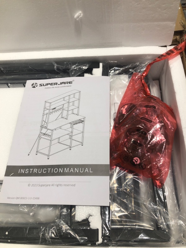 Photo 1 of SUPERJARE Large Bakers Rack with Power Outlets, 6-Tier Microwave Stand, Coffee Bar with 12 S-Shaped Hooks, Kitchen Shelf with Wire Basket, 39.3 x 15.5 x 66.9 Inches, Charcoal Gray