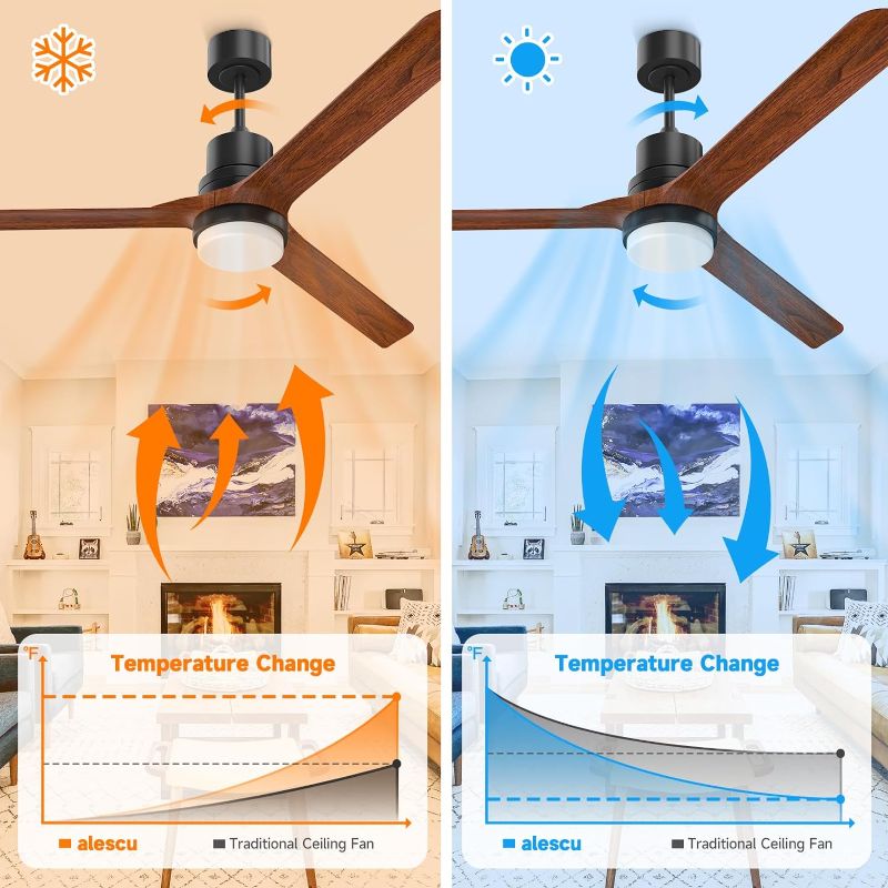 Photo 1 of alescu Ceiling Fans with Lights and Remote,52”Indoor and Outdoor Ceiling Fan,Modern Ceiling Fans with Reversible DC Motor for Patio Living Room, Bedroom 