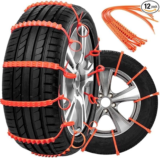 Photo 1 of 12 PCS Snow Chains Adjustable Anti-Slip Snow Chains for Car Tires,Universal Tire Chains for Car/Pickup/Trucks/SUV Winter Driving in Emergency Traction 