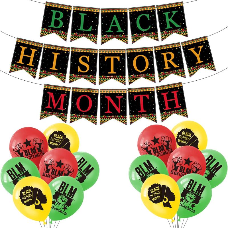 Photo 1 of 
Black History Month Party Decorations - Black History Month Banner and Latex Balloon for African BHM Worth while Commemoration Festival Holiday Party