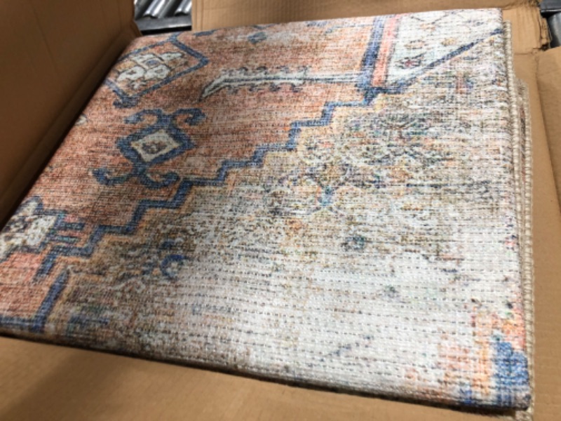 Photo 2 of Distressed Vintage Pissarro Terracotta Sky Rug- Perfect for Living Rooms, Bedrooms, Dining Rooms/Easy to Clean, Durable, Stylish and More 6'6''x9'5'' rectangular