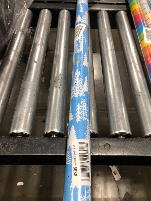 Photo 1 of Hallmark Bulk Blue Holiday Wrapping Paper with Cut Lines on Reverse (2 Jumbo Rolls: 160 sq. ft. ttl) Christmas Trees and Deer, Snowflakes, "Peace and Joy" Hoilday Icons Bulk