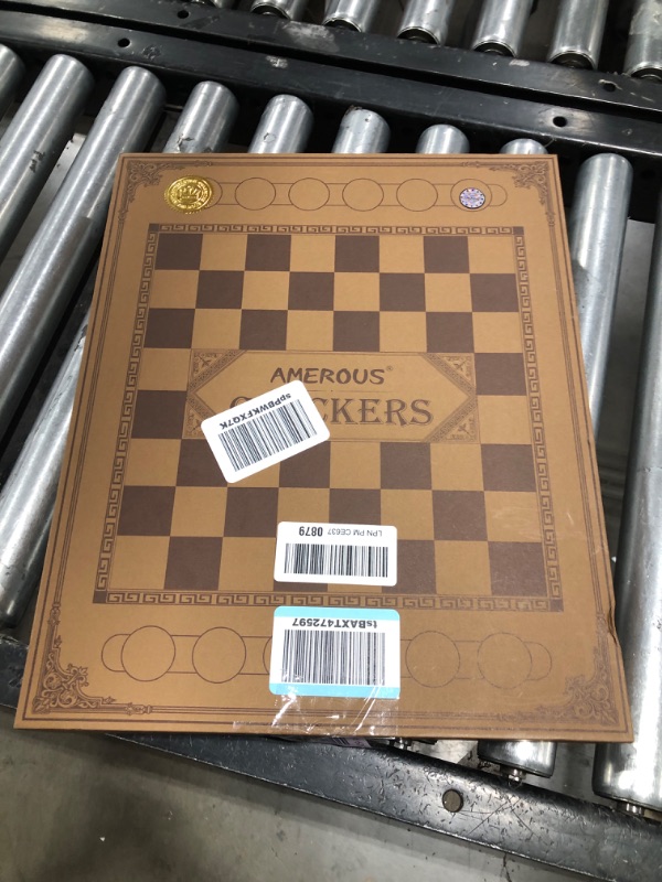 Photo 1 of AMEROUS Wooden Checkers Set, Checkers Board Game with Storage Grooves - 24 Checkers Pieces - Gift Box Packed, Classic Board Games for Kids, Adults, Great for Travel, Game Night, BBQ, Parties, Events