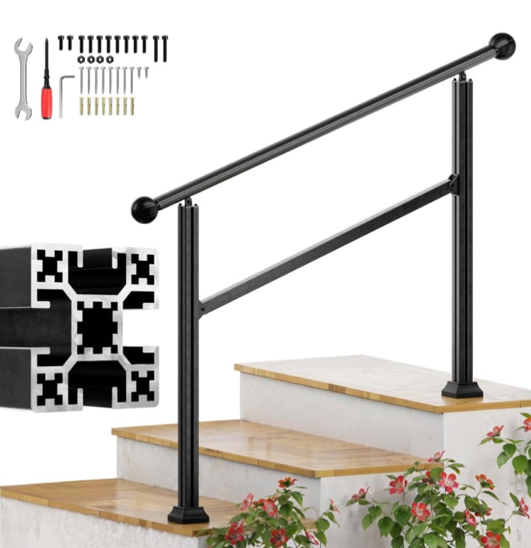 Photo 1 of 3 Steps Handrails for Outdoor Steps, Heavy Duty Stair Railing, No Rust Aluminum Hand Porch Railing kit