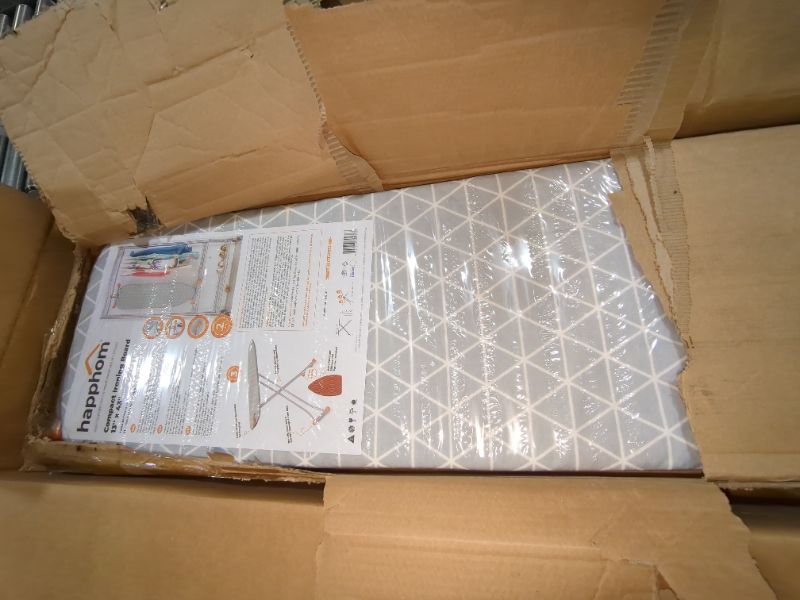 Photo 1 of Happhom Compact Space Saver Ironing Board with Extra Thick Heavy Duty Padded Cotton Cover, Height Adjustable, Lightweight and Easy Storage with Smart Hanger, for Small Spaces, Laundry Rooms or Dorms 13"x43"