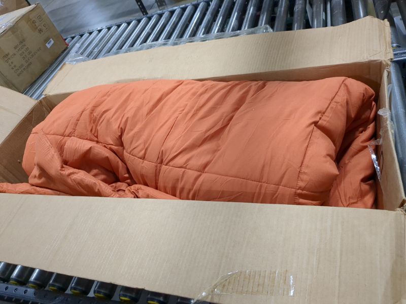 Photo 2 of Bedsure Burnt Orange King Comforter Set - Burnt Orange Basket Weave Pattern Down Alternative Comforter Set Box Stitching Duvet Insert, Lightweight All Season Bedding Set with 2 Pillow Shams King Burnt Orange