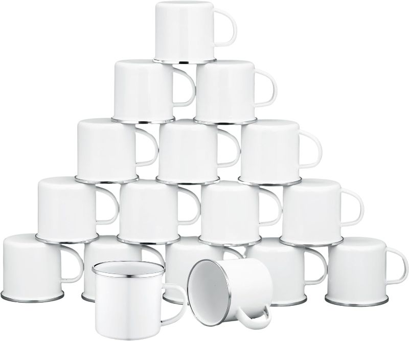 Photo 1 of 16 Pcs Enamel Camp Mug White Enamel Camping Coffee Mug with Handle Silver Rim 