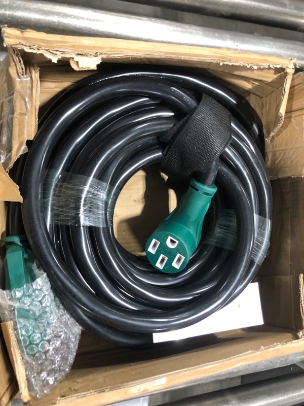 Photo 2 of 10 FT 30 Amp RV Extension Cord Outdoor with Grip Handle, Flexible Heavy Duty 10/3 Gauge STW RV Power Cord Waterproof with Cord Organizer, NEMA TT-30P to TT-30R, Black-Green, ETL Listed PlugSaf Green 10 FT - 30A