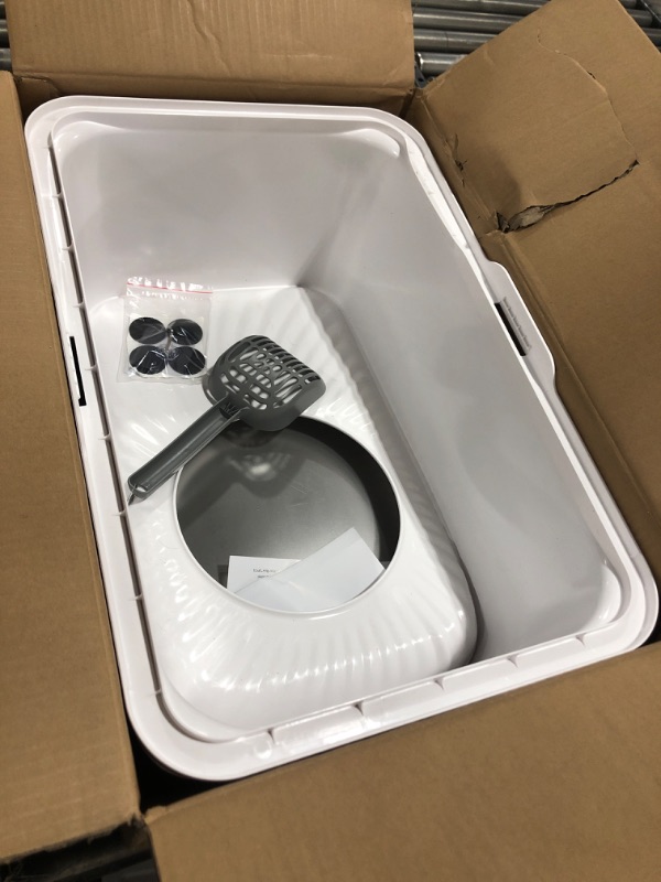 Photo 1 of WoofiGo Stainless Steel Cat Litter Box, Large Top Entry Litter Box for Big Cats, Enclosed Kitty Litter Box with Lid, Metal Cat Litter Box Never Absorbs Odors, Easily Cleaning, Include Scoop Top Entry--White