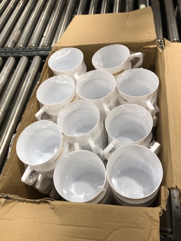 Photo 2 of 100 Pcs Plastic Coffee Cup White Coffee Mug Bulks 8 oz Disposable Coffee Cup with Handle and Spoon Hard Plastic Tea Cup