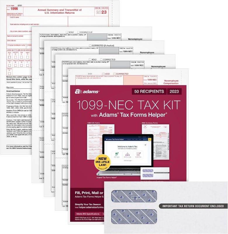 Photo 1 of 1099 NEC Forms 2022, 50 Pack 3 Part Laser Tax Forms Kit Pack of Federal/State Copy's, 1096's. Great for QuickBooks and Accounting Software, 2022, 1099-NEC 50 Pack