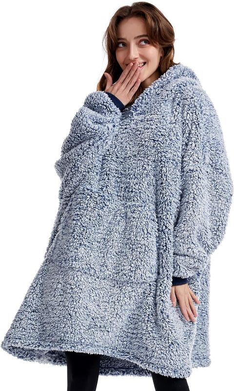 Photo 1 of Cozy Sherpa Wearable Snuggle Blanket Hoodie for Adults Women Men Kids Gift Idea?Oversized Blanket Sweatshirt?Super Warm Light Weight, Blue
