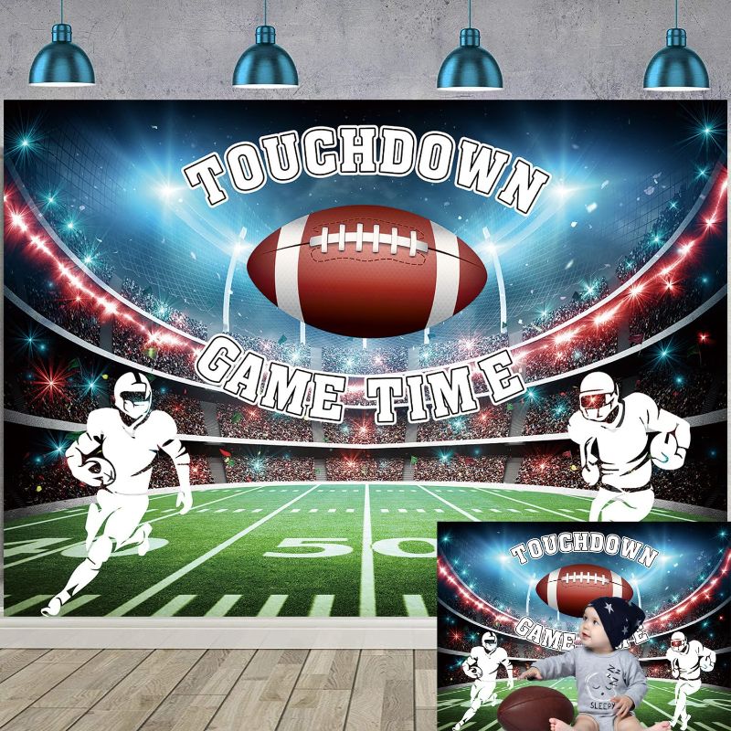 Photo 1 of Football Backdrop for Photography Touch Down Football Sport Party Background Baby Shower Birthday Football Party Decorations Banner Photo Booth Props 7X5FT
