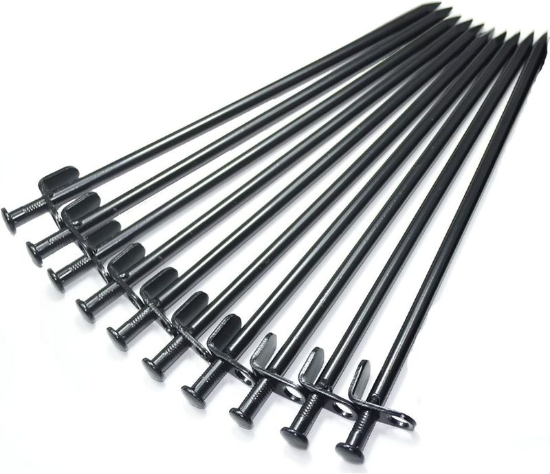 Photo 1 of 10-Pack Tent Stakes, Black / 11.8inch Heavy Duty Camping Stakes with Oxford Fabric Pouch, Unbreakable and Inflexible Steel Ground Stakes Tent for Outdoor Trip Hiking Gardening
