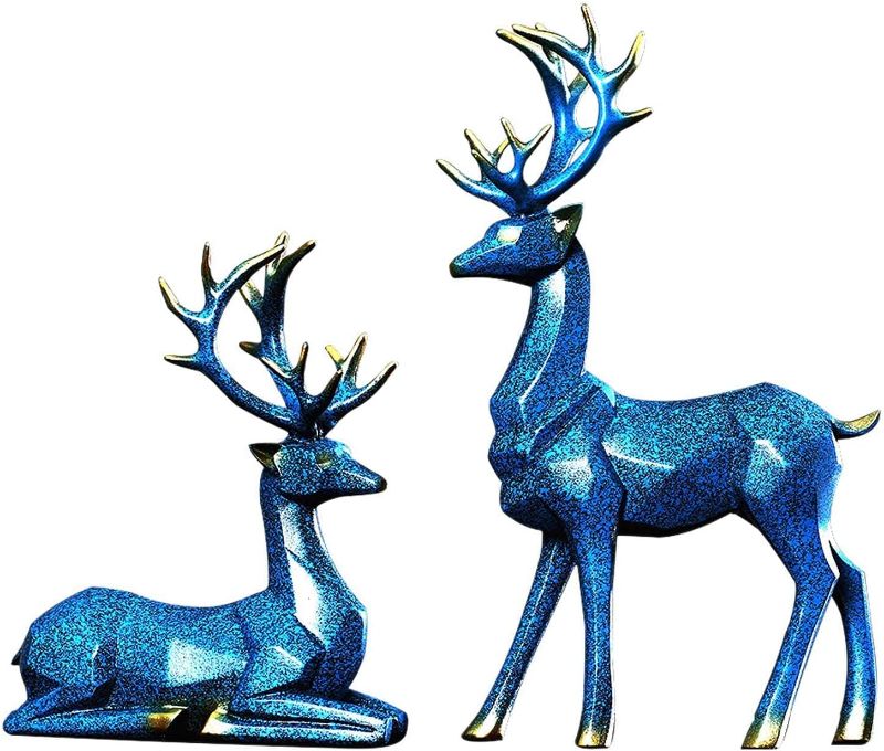 Photo 1 of 2pcs 3D Geometric Elk Resin Statue Seated and Standing Elegant Lucky Deer Suitable for Living Room Display Stand Bedroo
