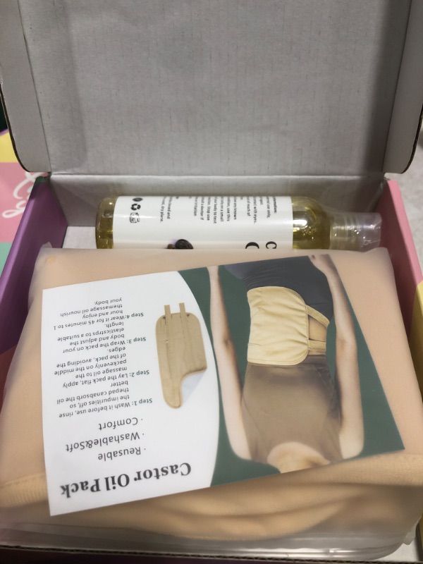 Photo 1 of Castor Oil Organic Cold Pressed Unrefined (4OZ/118ML), Castor Oil Pack Wrap Organic Cotton for Waist Thyroid Neck, Reusable Castor Oil Packs for Liver Detox with Adjustable Elastic Strap Anti Oil Leak Khaki - Include Castor Oil