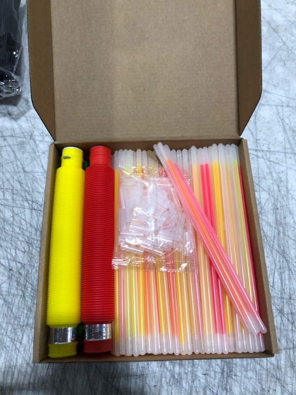 Photo 2 of 108 Pcs Glow Sticks Party Pack - 100 Glow Sticks Bulk with Connectors, 8 Light Up Pop Tubes Fidget Toy Glow in The Dark Party Supplies for Wedding, Kids Birthday Party, Christmas Decorations