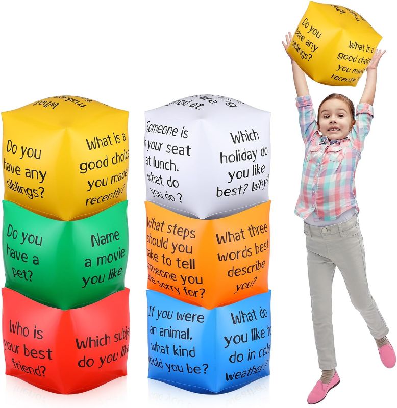 Photo 1 of 6 Pcs Conversation Cubes Activity Dice Set 11.8 Inch Jumbo Inflatable Dice Cubes for Giant Outdoor Indoor Family Games, Classroom Learning Activities for Teachers and Kids