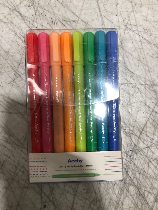 Photo 2 of AECHY Colored Felt Tip Curve Pens for Note Taking, Dual Tip Pens with 5 Different Curve Shapes & 8 Colors Fine Lines, Curve Flair Pen Set for Kids Journaling Scrapbook Note Taking Supplies(Rainbow) 8 Colors Felt + Curve Tip