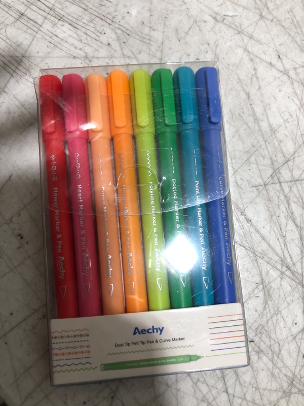 Photo 2 of AECHY Colored Felt Tip Curve Pens for Note Taking, Dual Tip Pens with 5 Different Curve Shapes & 8 Colors Fine Lines, Curve Flair Pen Set for Kids Journaling Scrapbook Note Taking Supplies(Rainbow) 8 Colors Felt + Curve Tip