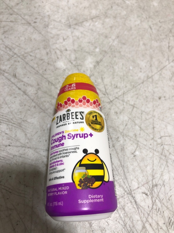 Photo 2 of Zarbee's?s Kids Cough + Immune Daytime for Children 2-6 with Dark Honey, Vitamin D & Zinc, 1 Pediatrician Recommended, Drug & Alcohol-Free, Mixed Berry Flavor, 4FL Oz Daytime - Mixed Berry 4oz