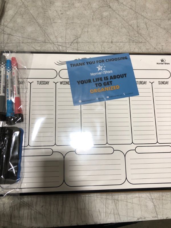 Photo 1 of HomeN’Stars Weekly White Board Dry Erase, Magnetic Weekly Planner for Fridge, Weekly Calendar Whiteboard Planner - Stain Resistant Technology - 3 Fine Tip Markers, Eraser, 10 Icons, 16inchX12inch
