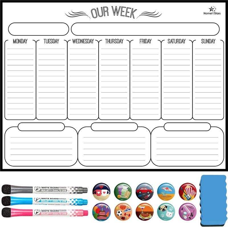 Photo 1 of HomeN’Stars Weekly White Board Dry Erase, Magnetic Weekly Planner for Fridge, Weekly Calendar Whiteboard Planner - Stain Resistant Technology - 3 Fine Tip Markers, Eraser, 10 Icons, 16inchX12inch
