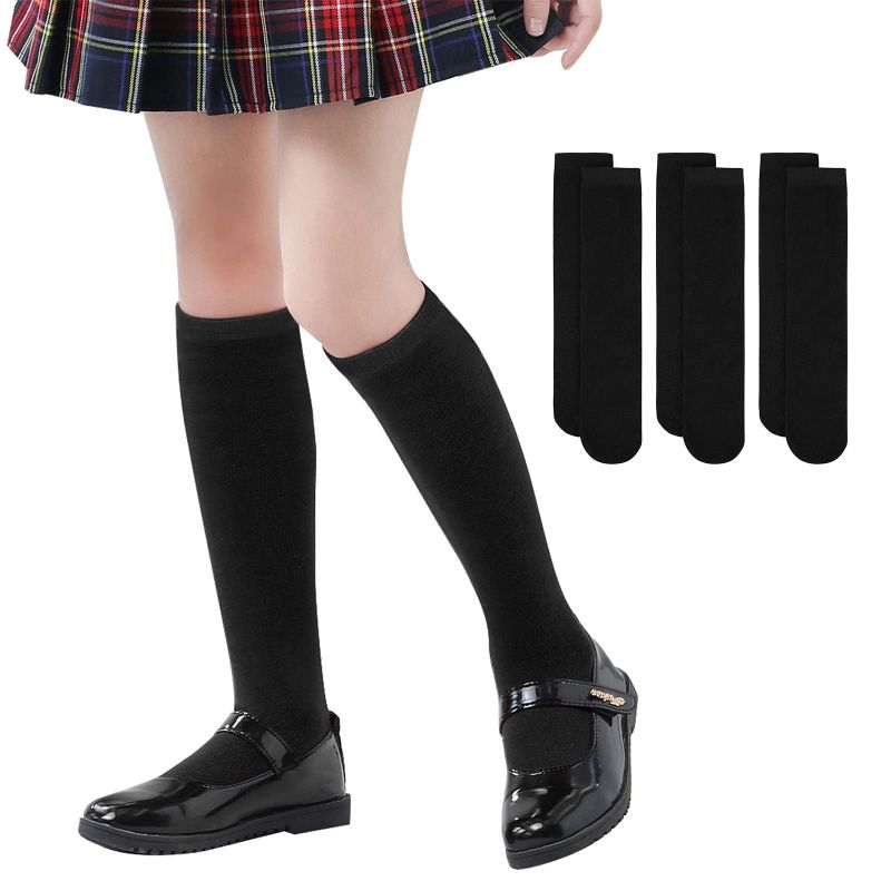 Photo 1 of American Trends Kids Knee High Socks Boys Girls School Uniform Dress Socks Toddler Long Tube Seamless Knit Socks 3 Pack 1-3T Black