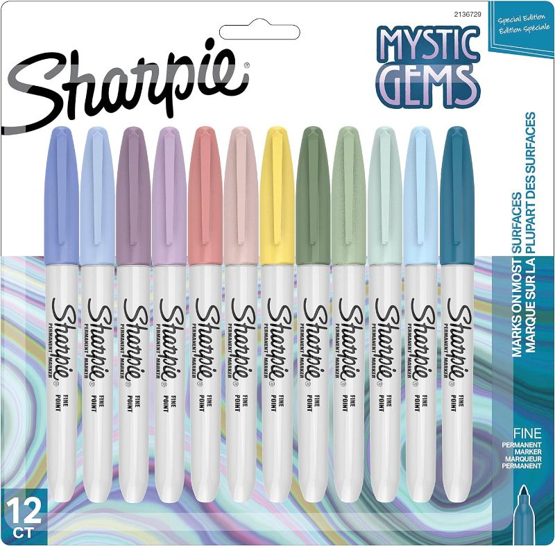 Photo 1 of SHARPIE Permanent Markers, Mystic Gem Special Edition, Ultra Fine Point, Assorted Colors, 12 Count