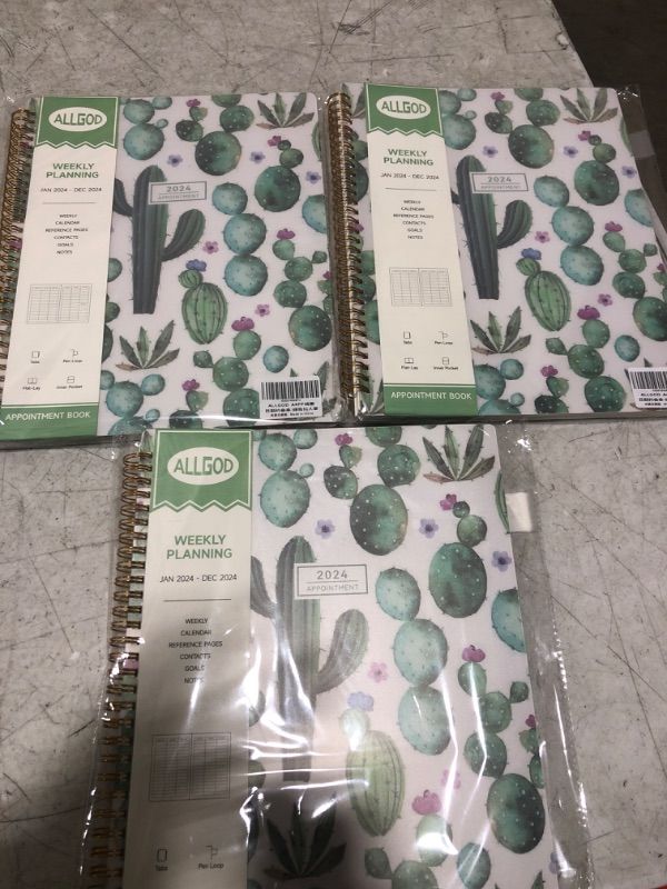 Photo 2 of 3 PACK - Appointment Book 2024 Weekly & Monthly Planner 8.5"x11", Large Schedule Planner 2024 Daily Hourly Planner Appointment with Spiral Bound, 15 Minute Increments, Tabs, Pocket, Cactus