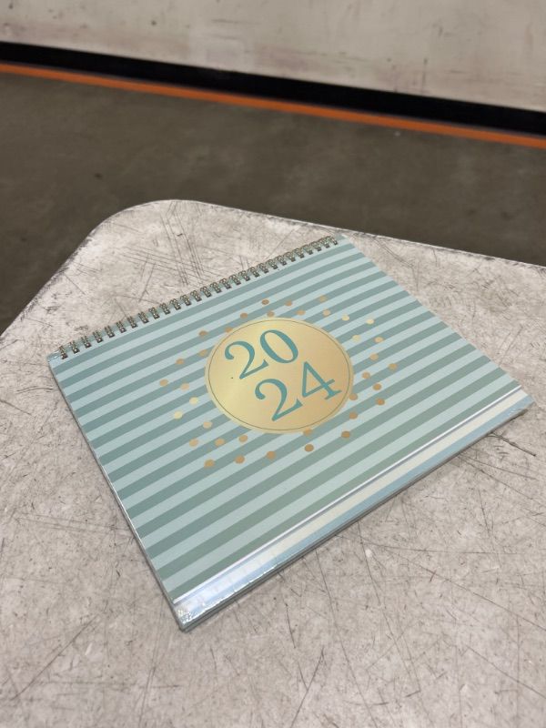 Photo 2 of 2024 Desk Calendar - Jan. 2024 - Dec. 2024, Desk Calendar 2024 Standing Flip, 9.8" x 8.3", 2024 Desktop Calendar with Thick Paper, Memo Pages + Twin-Wire Binding + Unruled Blocks - Green Pinstripe