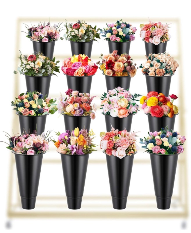 Photo 1 of 16 Pcs Black Plastic Flower Buckets Bulk 14.5 Inch H 8.7 Inch W Wake up Flower Display Buckets Tall Vase Bucket 