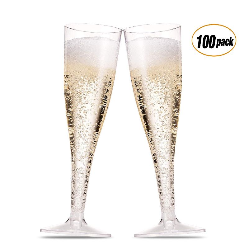 Photo 1 of 100 Pack Plastic Champagne Flutes 5 Oz Clear Plastic Toasting Glasses Disposable Wedding Party Cocktail Cups

