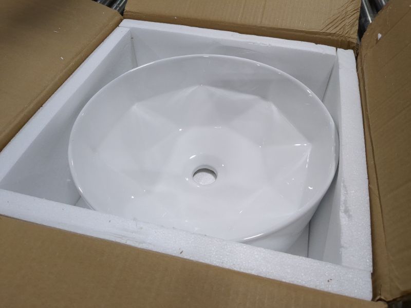 Photo 2 of bathivy Round Vessel Sink with Pop Up Drain, Pure White Circle Above Counter Porcelain Bathroom Sink Washing Basin Modern Design Ceramic Vanity Top Vessel Sink Art Basin for Lavatory Vanity Cabinet